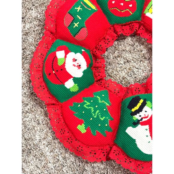 Vintage Completed Needlepoint Kit Christmas Wreath Paragon Needle Craft Holiday - Picture 2 of 6